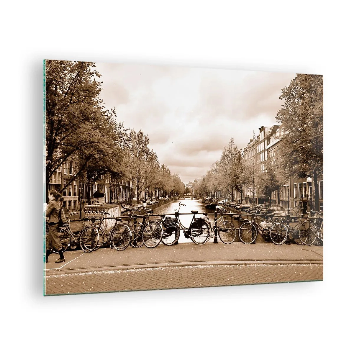 Schilderen op glas - Amsterdamse Brug met Retro Fietsen - 70x50cm - Hollandse sfeer - Moderne wanddecoratie voor woonkamer en slaapkamer ARTTOR
