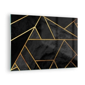 Schilderen op glas - Zwarte en gouden geometrische compositie op een marmeren achtergrond - 70x50cm - Duisternis en glans - Moderne wanddecoratie voor woonkamer en slaapkamer ARTTOR