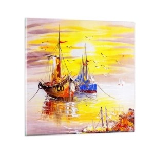 Schilderen op glas - Een welverdiende rust in de haven - 70x70 cm