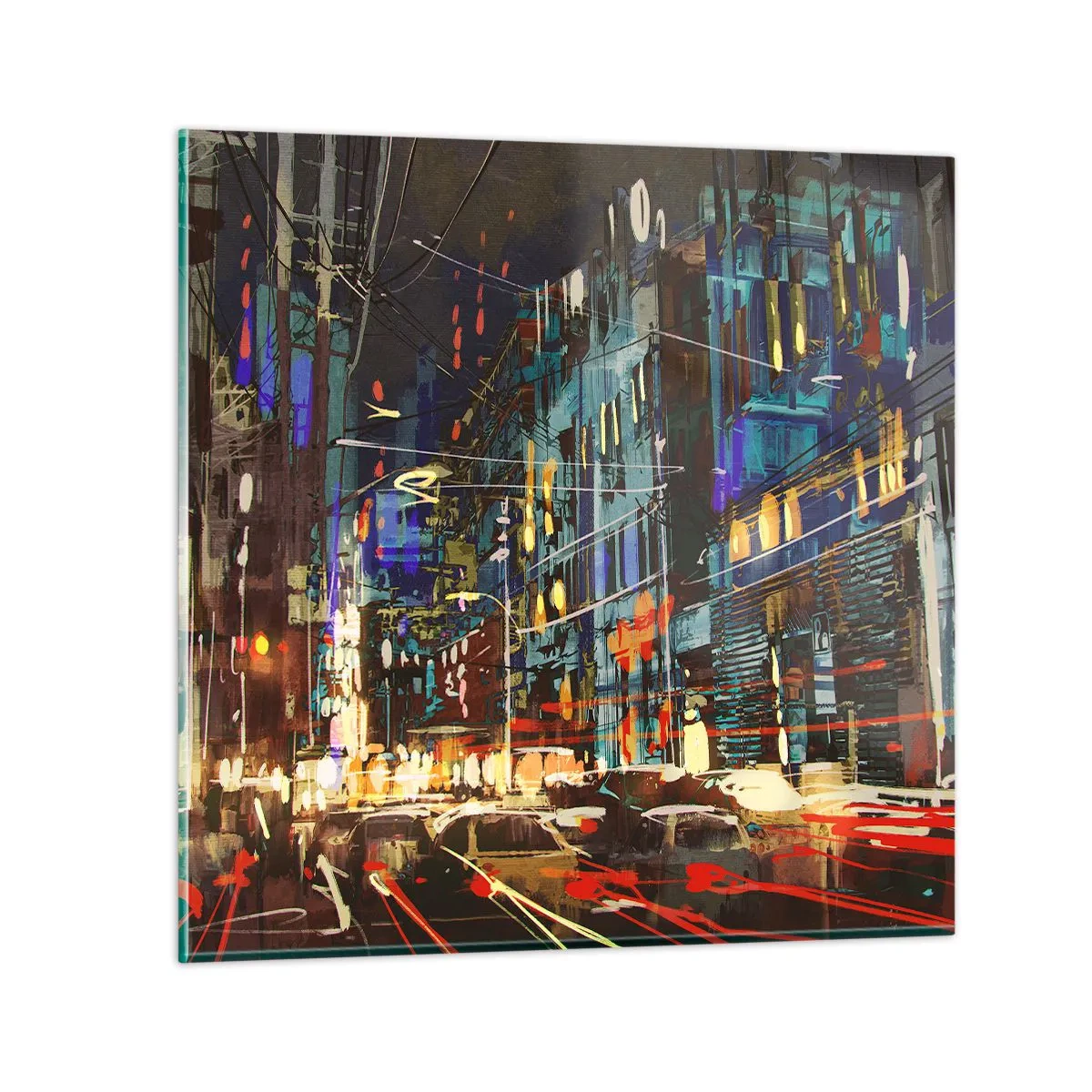Schilderen op glas - Avonddrukte op straat - 60x60 cm