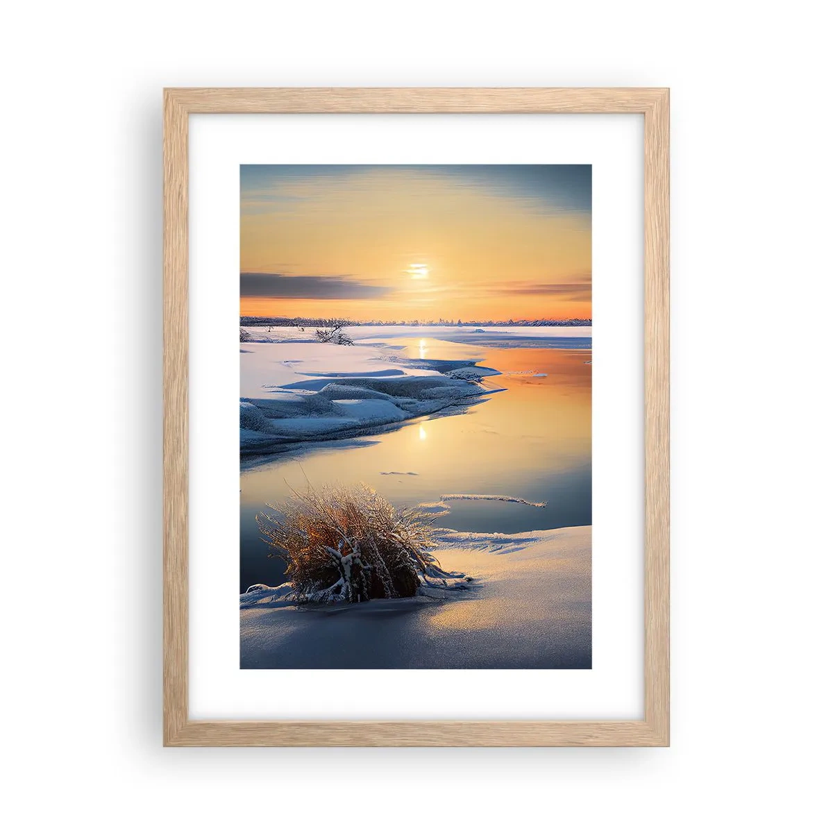 Een poster in een licht eiken lijst - Winterse zonsondergang - 30x40 cm
