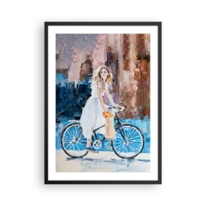 Poster in een zwarte lijst - Impressionistische scène met een fietser - 50x70cm - Vreugde in de ochtend - Moderne wanddecoratie voor woonkamer en slaapkamer ARTTOR