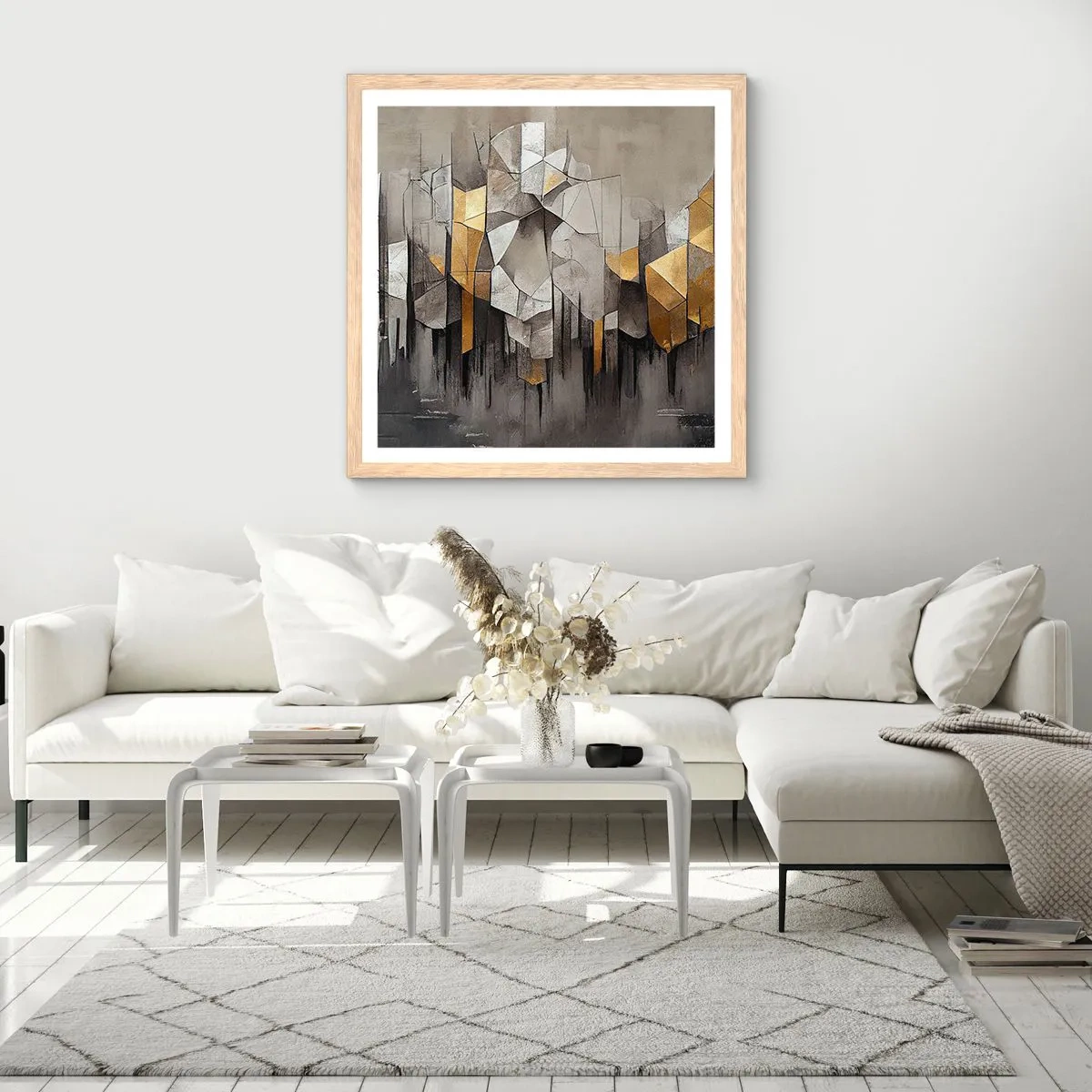 Een poster in een licht eiken lijst - Compositie van ijs en licht - 30x30 cm