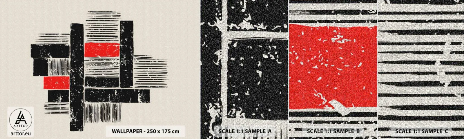 Fotobehang Monster Premium Canvas - Rood en zwart - Abstractie, Moderne kunst, Industrieel - 100x30 cm