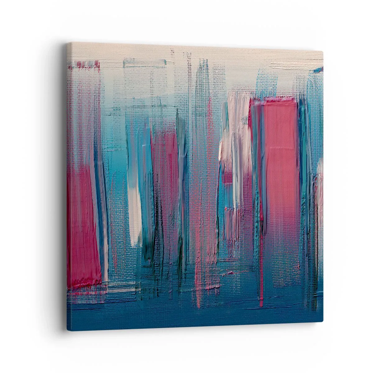 Schilderen op canvas - Verticale compositie in blauw en rood - 40x40 cm