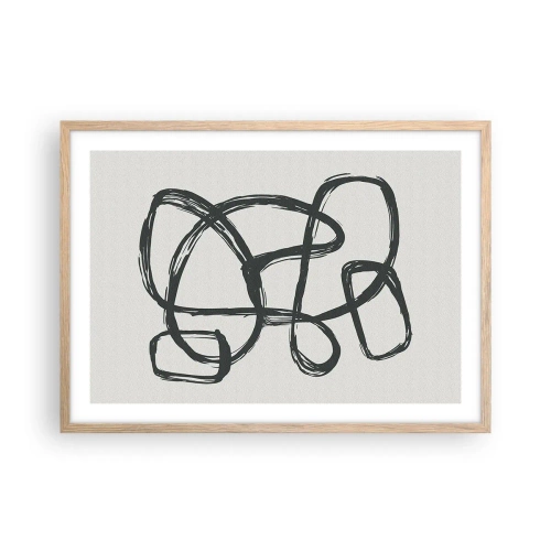 Een poster in een licht eiken lijst - Lusvormige abstractie - 70x50 cm