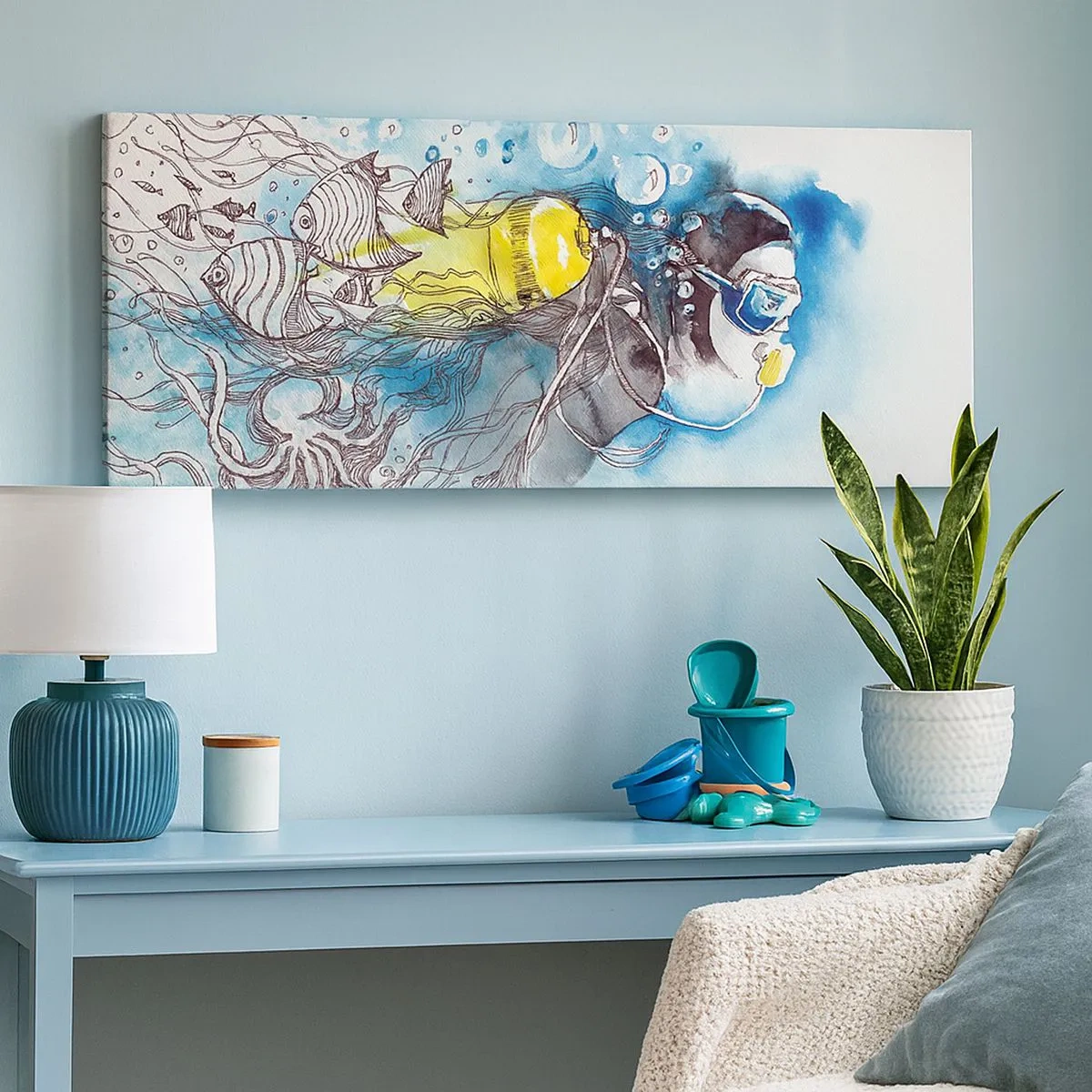 Schilderen op canvas - Geweldig blauw - 100x40 cm