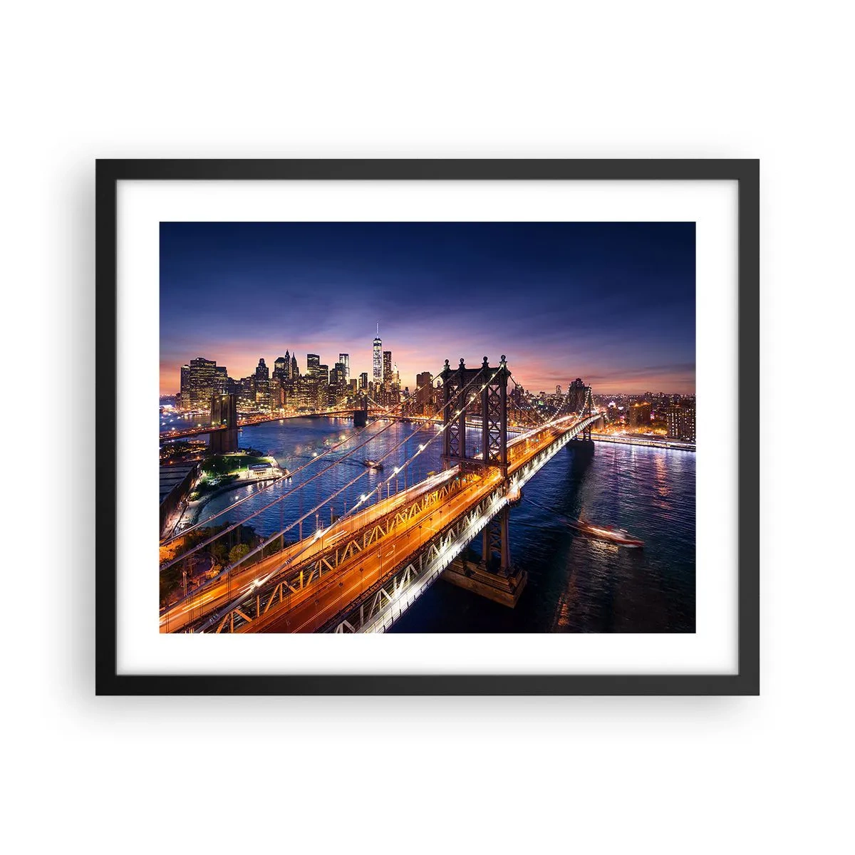 Poster in een zwarte lijst - Een stralende brug naar het hart van de stad - 50x40 cm