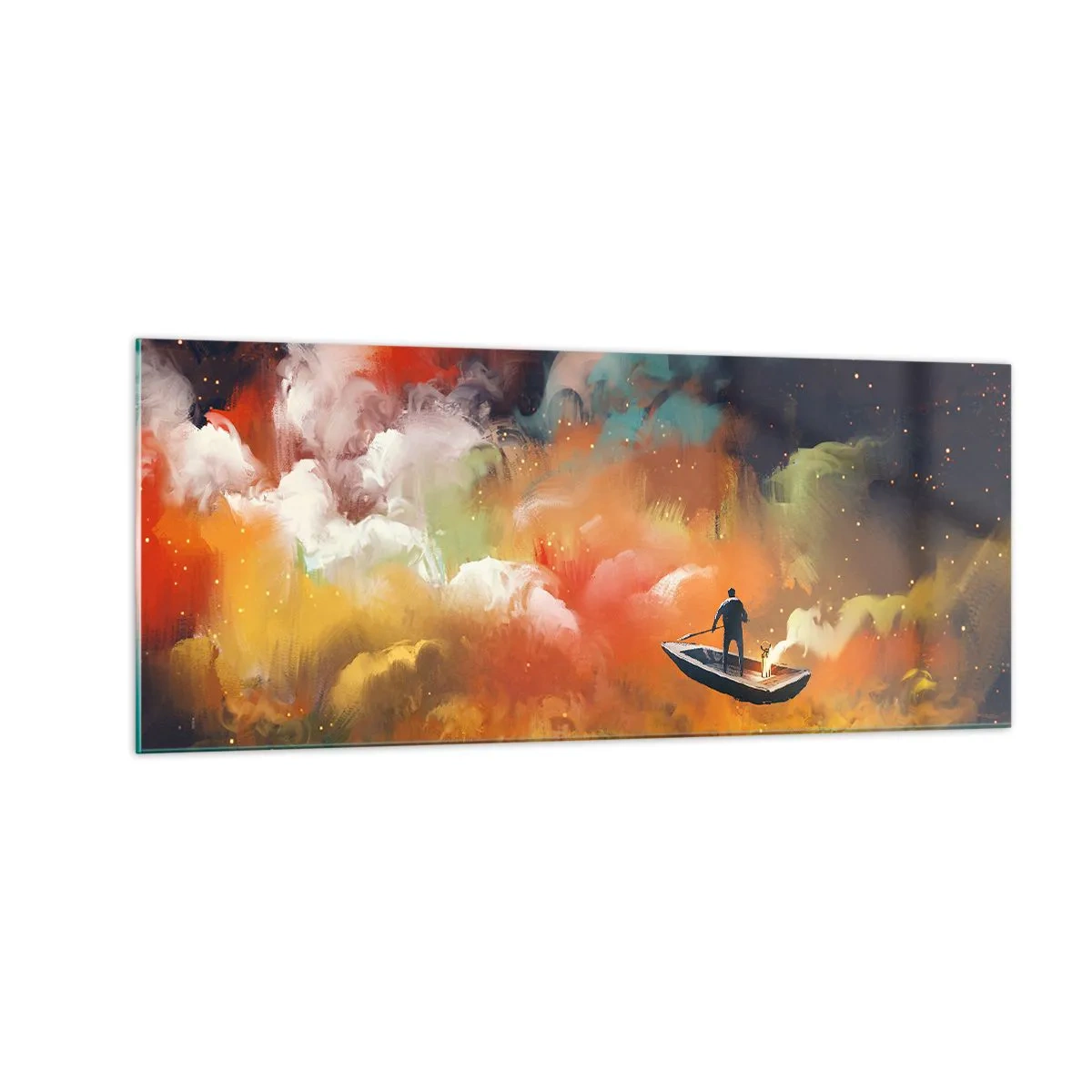 Schilderen op glas - Met de boot door de sterrenstelsel - 100x40 cm