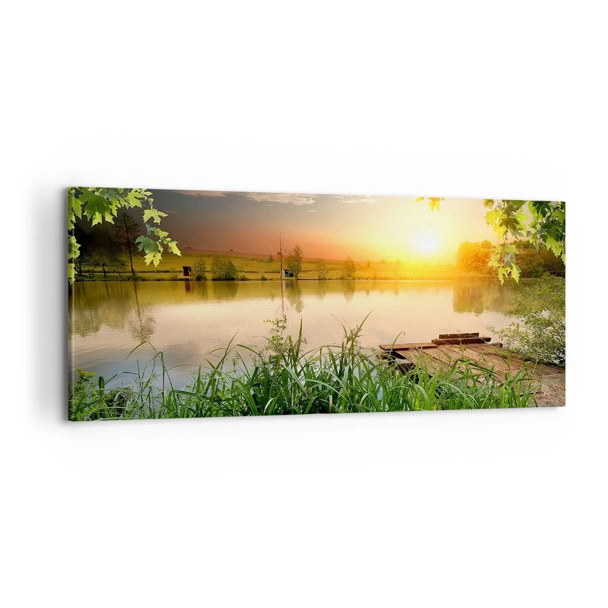 Schilderen op canvas - Landschap in een groen kader - 100x40 cm