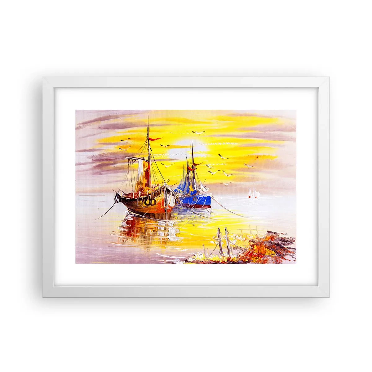 Poster in een witte lijst - Een welverdiende rust in de haven - 40x30 cm