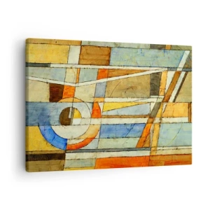 Schilderen op canvas - Geometrische abstractie in tinten beige, blauw en oranje - 70x50cm - Kubisme op de bouwplaats - Moderne wanddecoratie voor woonkamer en slaapkamer ARTTOR