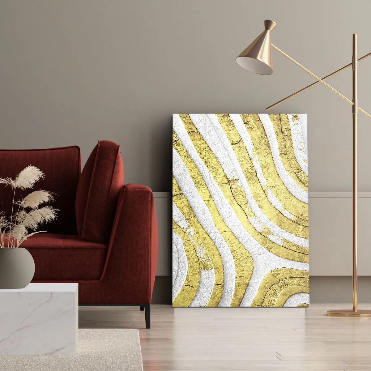 Schilderen op canvas - Compositie in wit en goud - 70x100 cm
