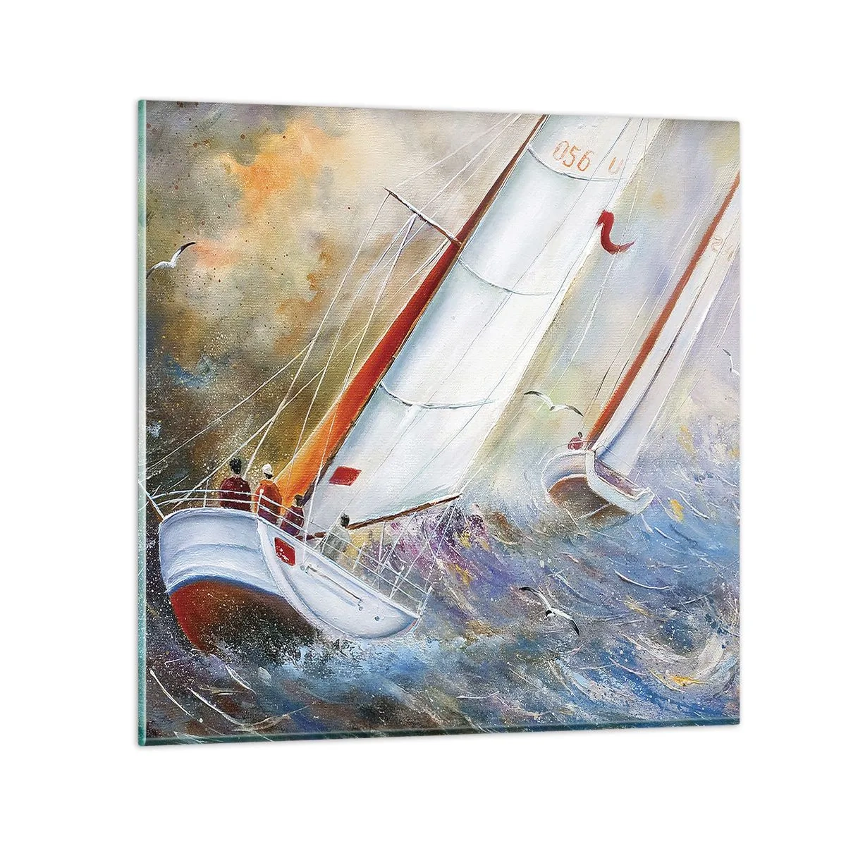 Schilderen op glas - Lopend op de golven  - 60x60 cm