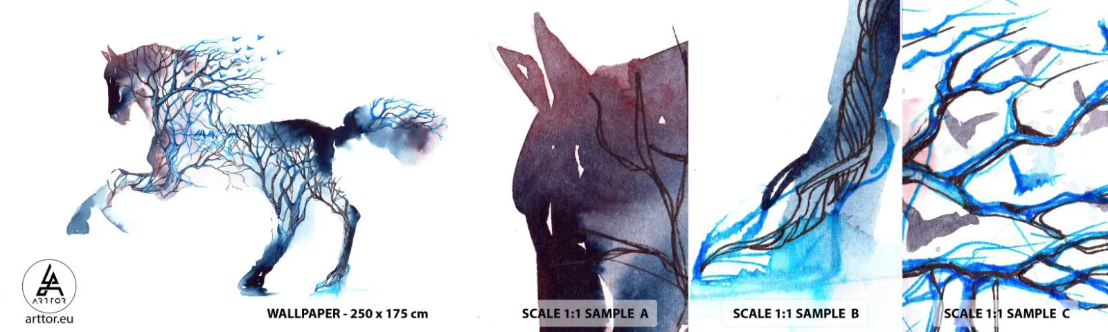 Fotobehang Monster Zelfklevend Deluxe Sticker - En alsof het bos was verplaatst - Abstractie, Paard, Dieren - 100x30 cm