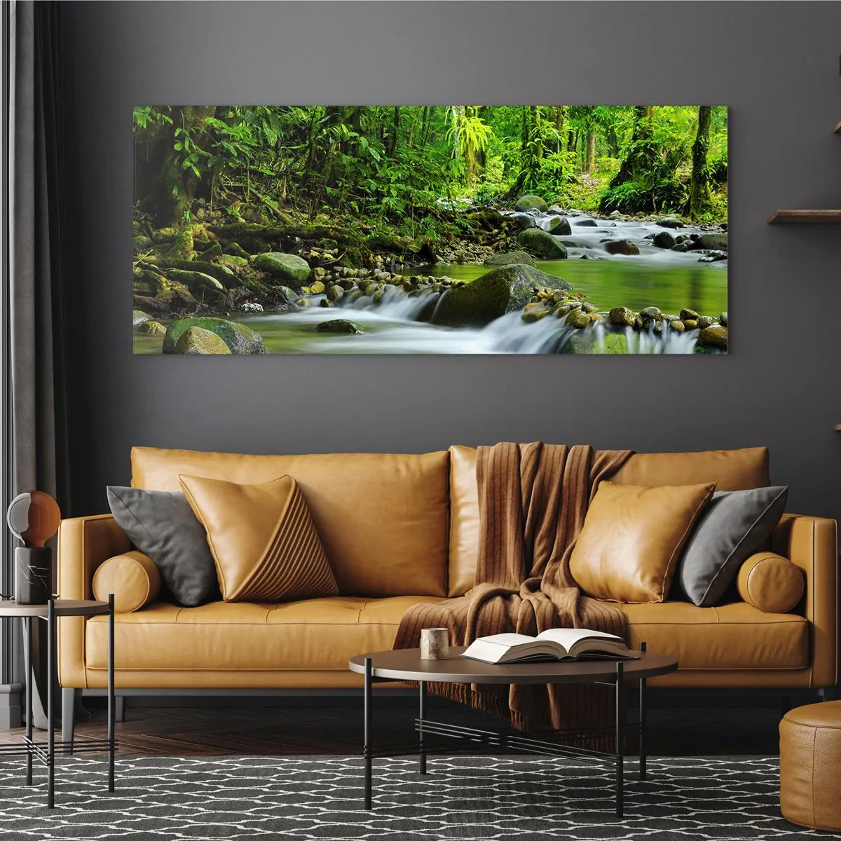 Schilderen op glas - Zwemmen in een zee van groen - 100x40 cm