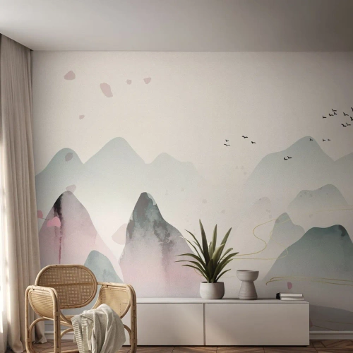 Fotobehang Premium Canvas - Over de toppen - Landschap, Vogels, Bergen - 250x175 cm