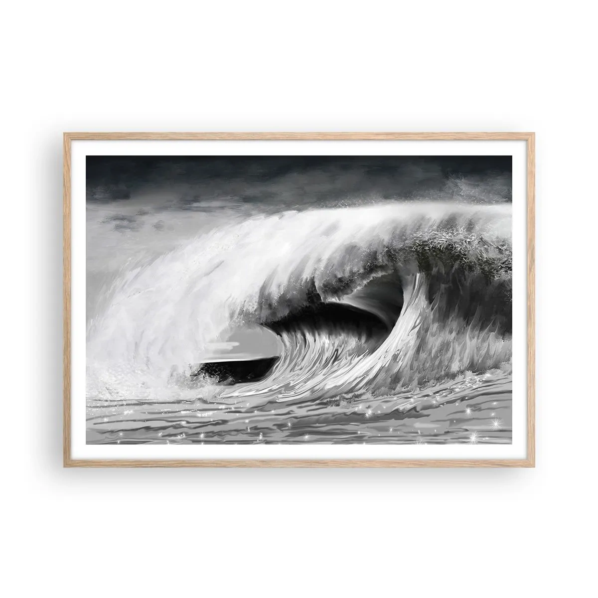 Een poster in een licht eiken lijst - De woede van de oceaan - 100x70 cm