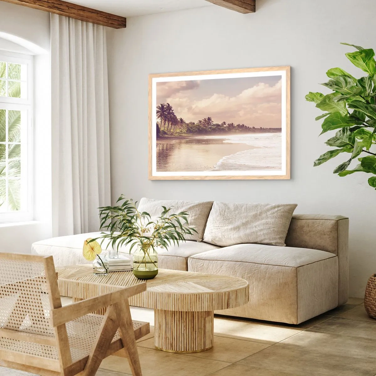 Een poster in een licht eiken lijst - De streling van de golven - 50x40 cm