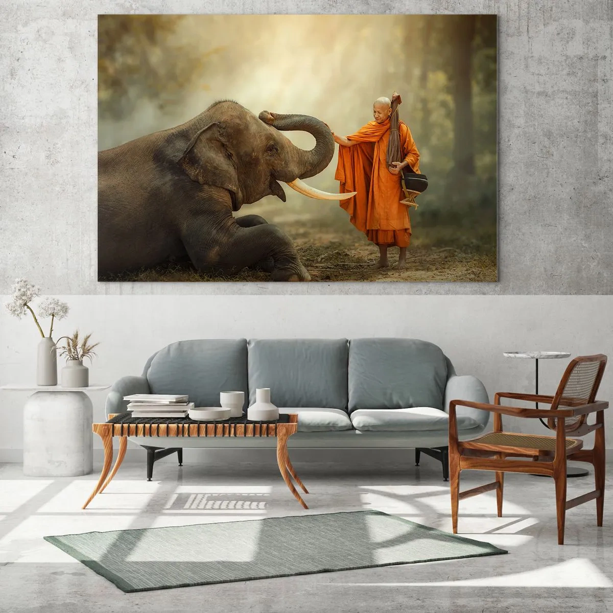 Schilderen op glas - Ontmoeting tijdens een reis - 120x80 cm