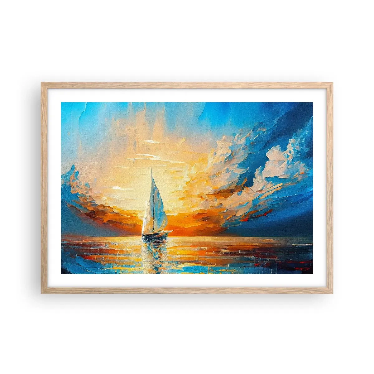 Een poster in een licht eiken lijst - Zeilen in goud - 70x50 cm