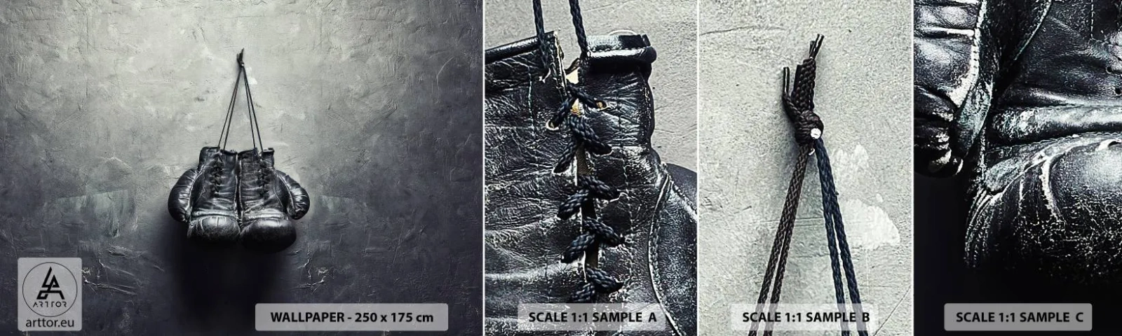 Fotobehang Monster Zelfklevend Deluxe Sticker - Tijd van strijd en Tijd van vrede - Doos, Bokshandschoenen, Vintage - 100x30 cm