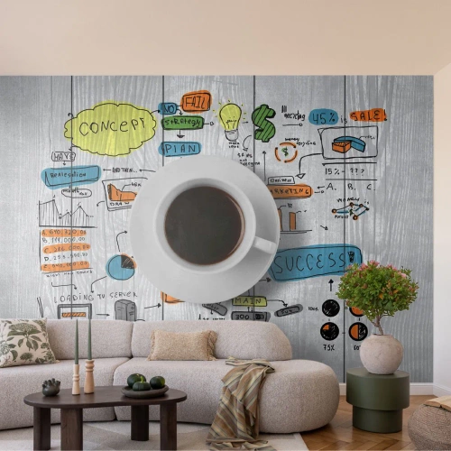 Fotobehang Premium Canvas - Tijd voor een pauze - Grafisch, Koffie, Espresso - 100x70 cm