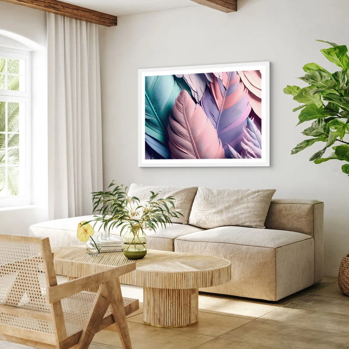 Poster in een witte lijst - Vogel chique - 91x61 cm