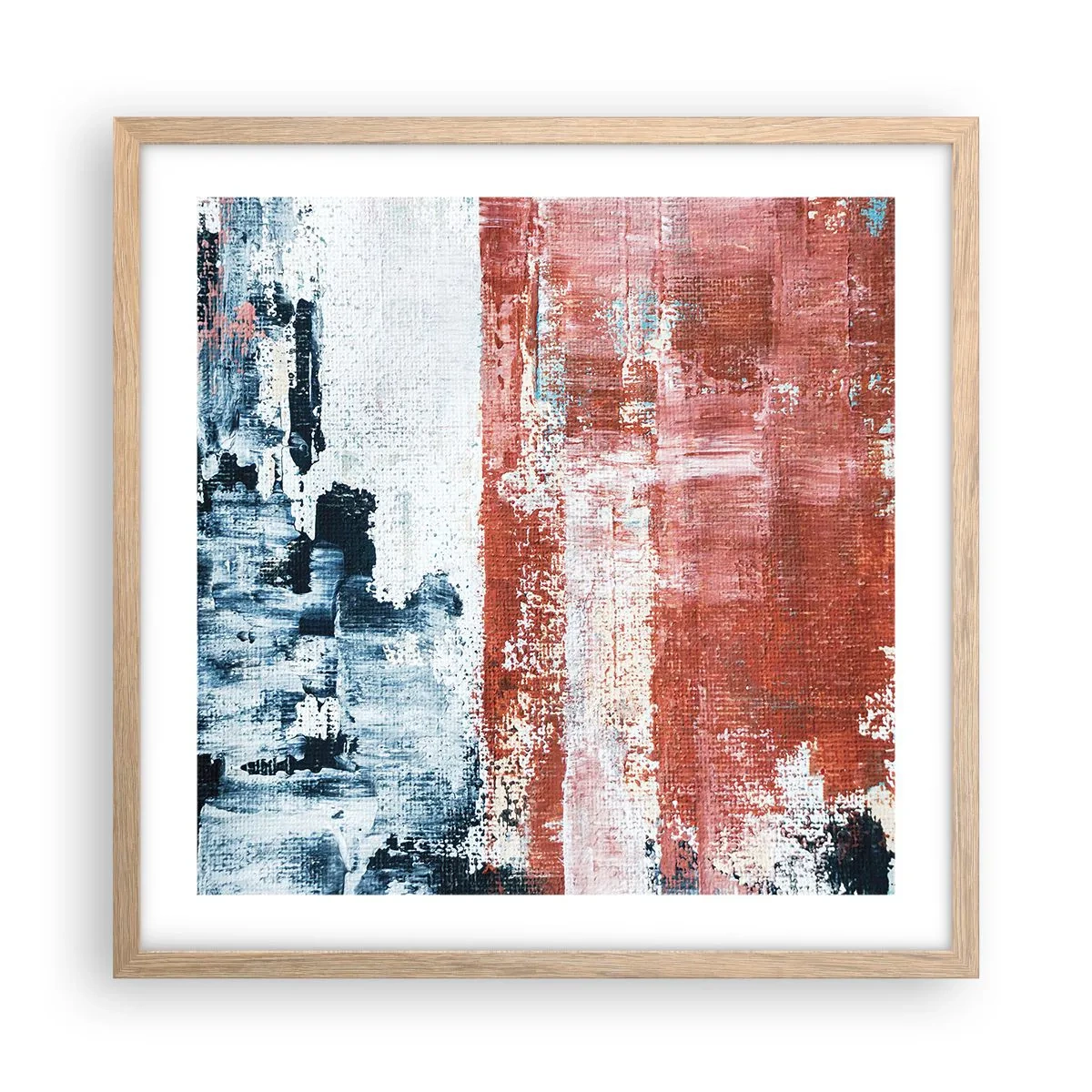 Een poster in een licht eiken lijst - Fifty Fifty abstract - 50x50 cm