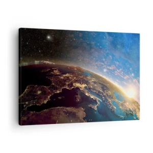 Schilderen op canvas - Uitzicht op de aarde vanuit de ruimte bij zonsopgang - 70x50cm - Laten we eens van een afstand naar onszelf kijken - Moderne wanddecoratie voor woonkamer en slaapkamer ARTTOR
