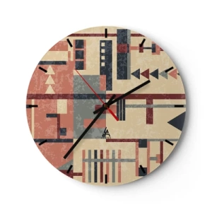 Wandklok - Klok - Abstract geometrisch patroon in tinten beige, rood en grijs - 30x30cm - Een combinatie van verticalen en horizontalen - Moderne wanddecoratie voor woonkamer, keuken en slaapkamer ARTTOR