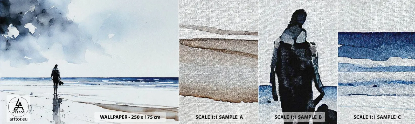 Fotobehang Monster Premium Canvas - Gesprek met de zee - Alleen, Man, Kust - 100x30 cm