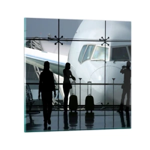 Schilderen op glas - Vis a vis op de luchthaven - 30x30 cm