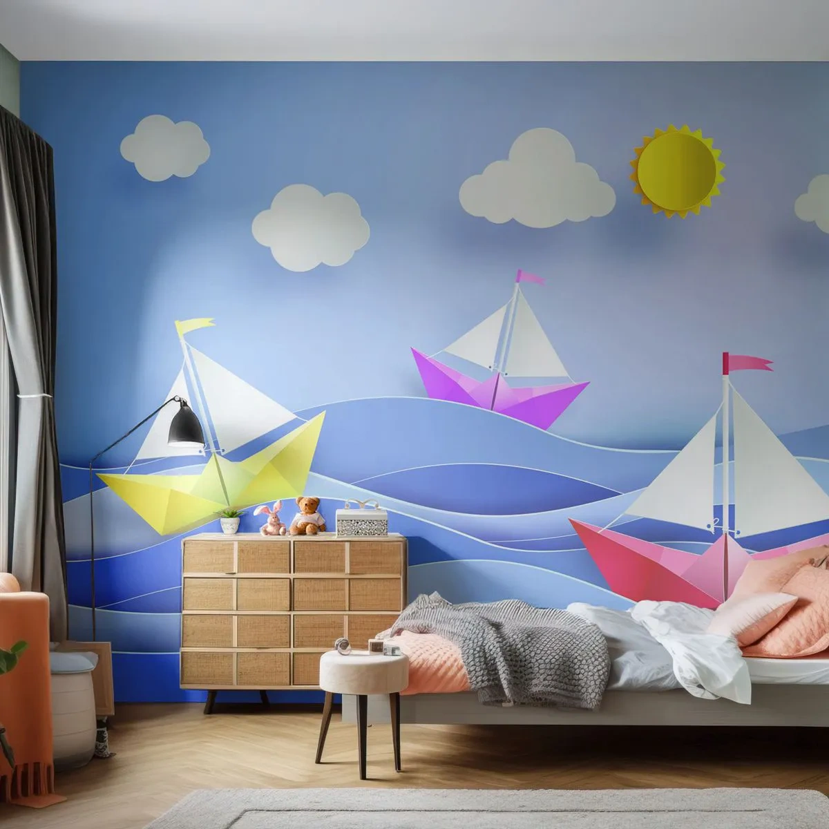 Fotobehang Premium Canvas - Ah, wat is het heerlijk om in de golven te schommelen - Voor kinderen, Nautisch, Łódź - 250x175 cm