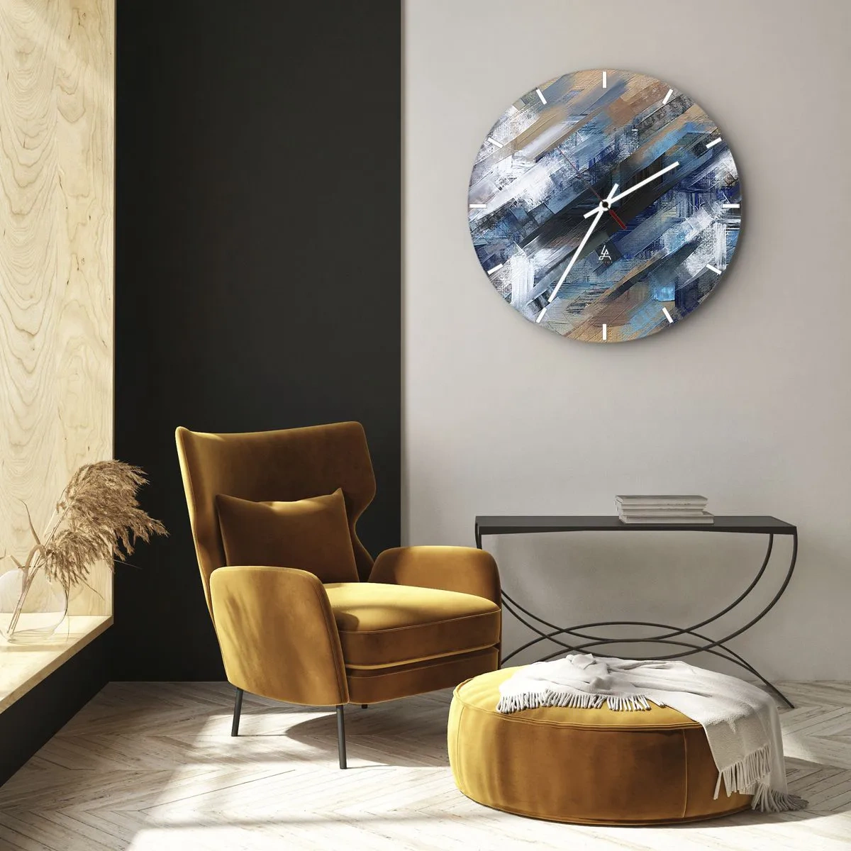 Wandklok - Klok - Op een blauwe diagonaal - 40x40 cm