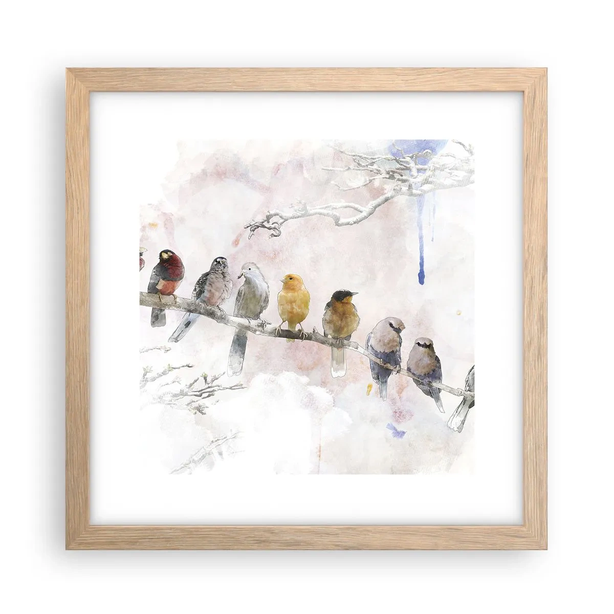 Een poster in een licht eiken lijst - Gevleugelde ontmoeting - 30x30 cm