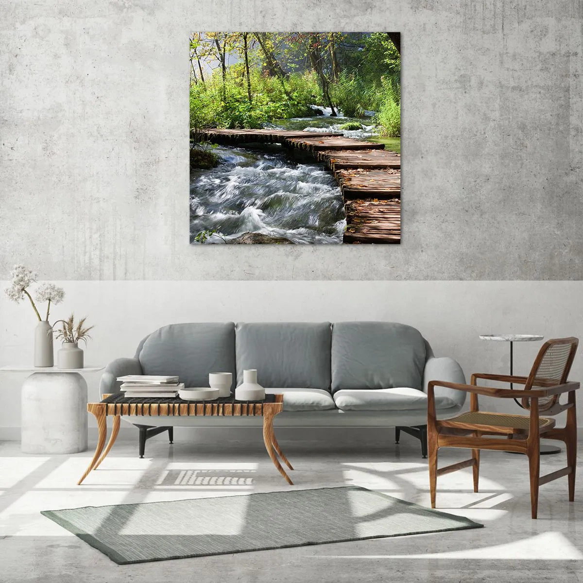 Schilderen op glas - Boven de schuimige waterval - 30x30 cm