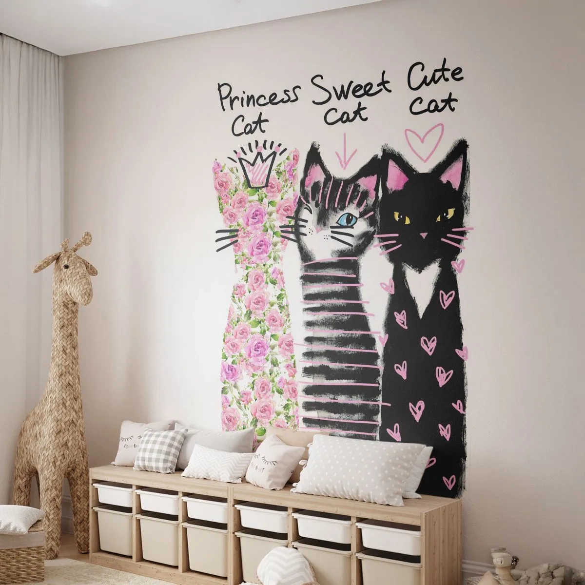 Fotobehang Standard Eco - Er waren drie katten - Voor kinderen, Kat, Dieren - 400x280 cm