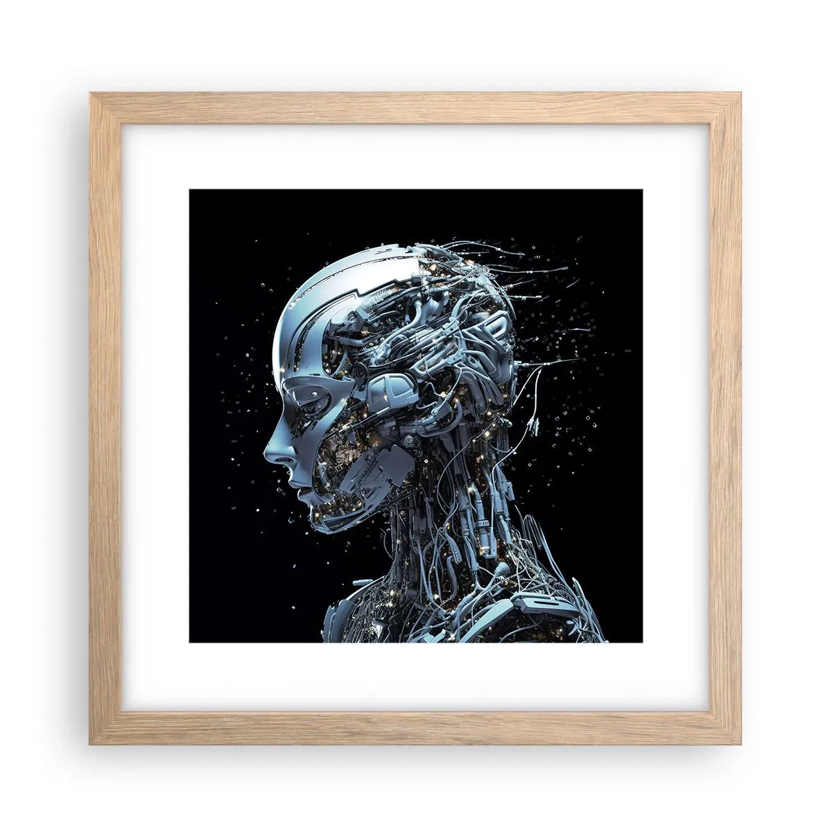 Een poster in een licht eiken lijst - Technologie is een vrouw - 30x30 cm