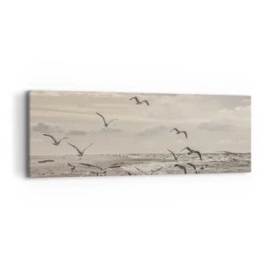Schilderen op canvas - Het geluid van de zee, het zingen van vogels - 90x30 cm