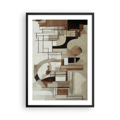 Poster in een zwarte lijst - Geometrische abstractie in tinten bruin en beige - 50x70cm - Stadslandschap 2.0 - Moderne wanddecoratie voor woonkamer en slaapkamer ARTTOR