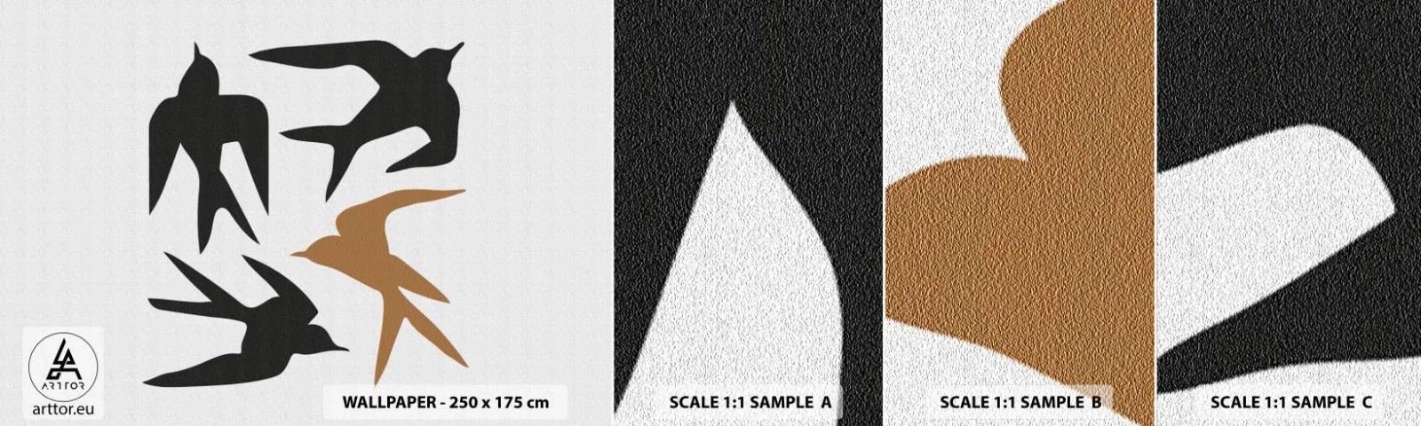 Fotobehang Staaltje Standard Eco - Zwaluwen spel - Boho, Vogels, Minimalisme - 100x30 cm