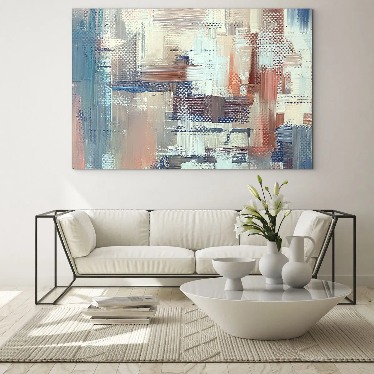 Schilderen op glas - Kleurrijke abstractie met horizontale en verticale penseelstreken - 70x50cm - Het licht bereiken - Moderne wanddecoratie voor woonkamer en slaapkamer ARTTOR
