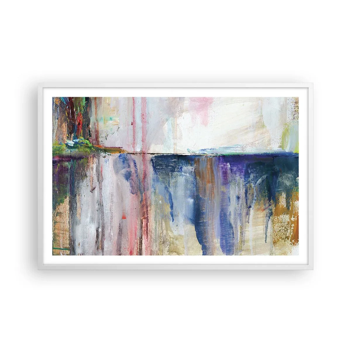 Poster in een witte lijst - Kleurrijke impressies en associaties - 91x61 cm