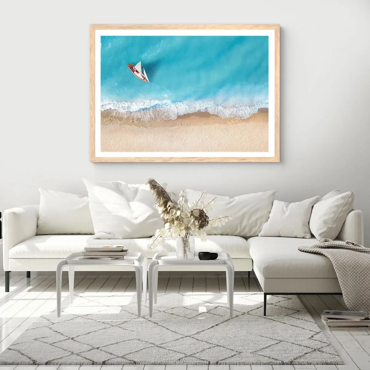Een poster in een licht eiken lijst - Op de grens van blauw en goud - 50x40 cm