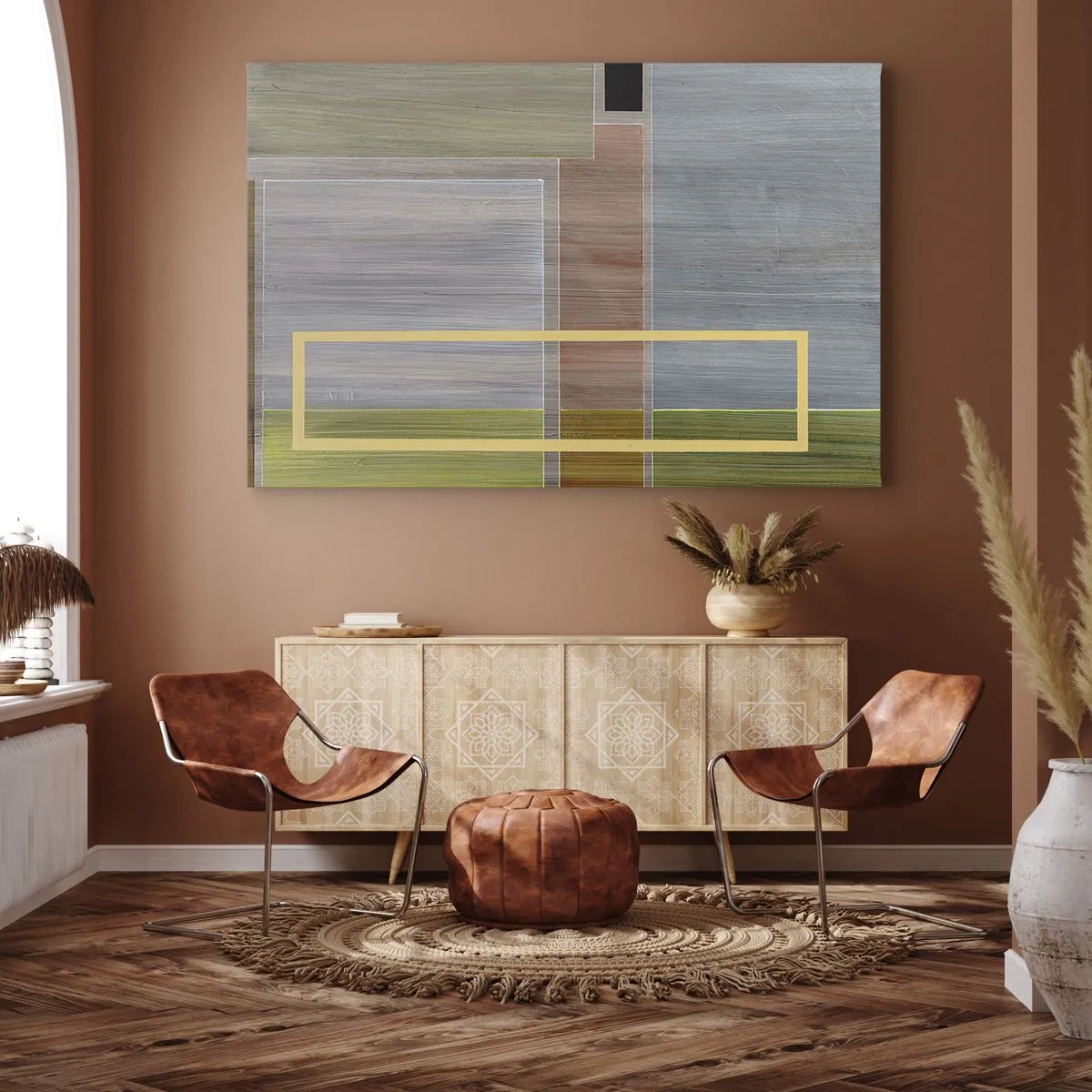 Schilderen op canvas - Geometrische compositie in pastelkleuren met rechthoeken - 70x50cm - Eenvoudig en rustig - Moderne wanddecoratie voor woonkamer en slaapkamer ARTTOR