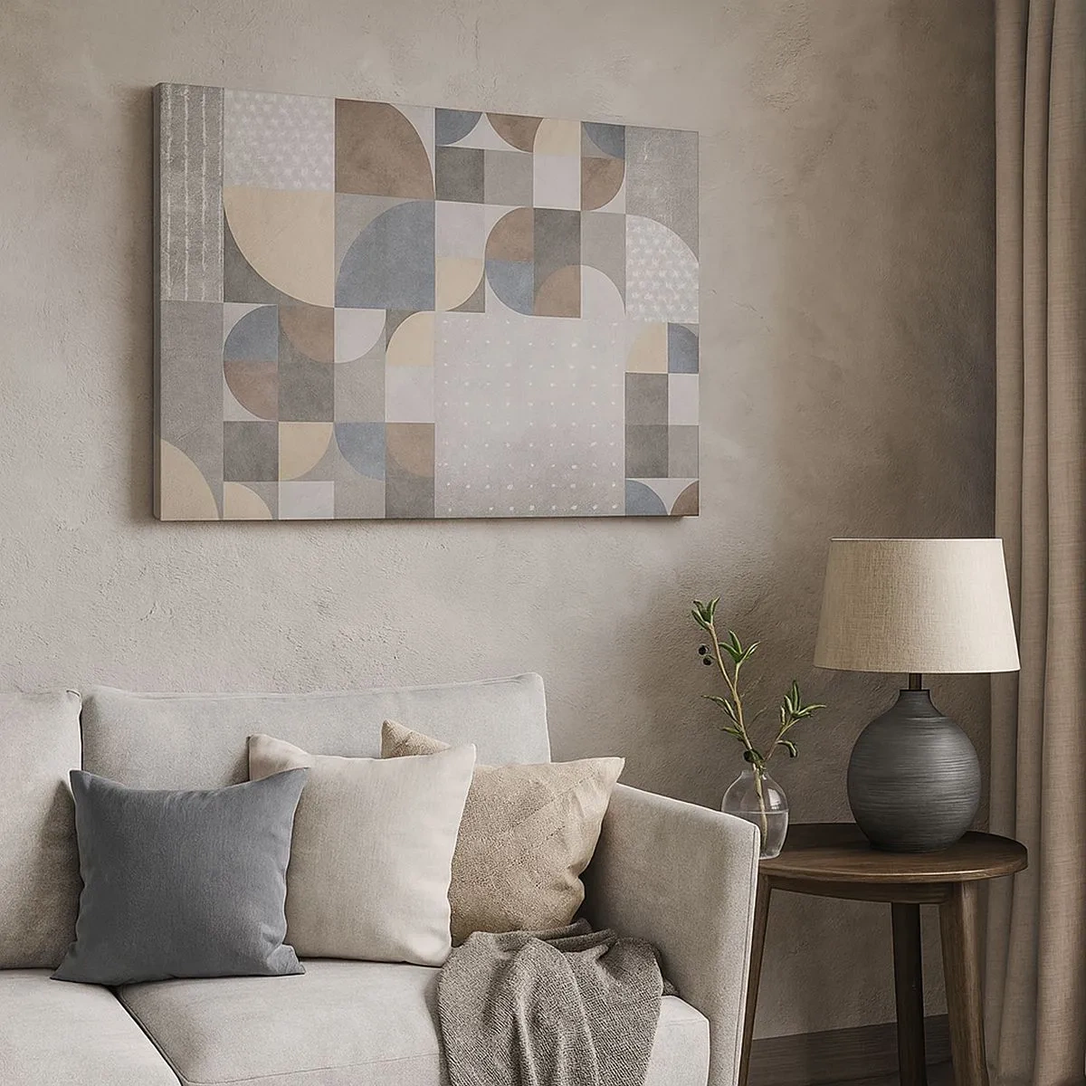 Schilderen op canvas - Geometrisch patroon in pasteltinten - 70x50cm - Keramische fantasie - Moderne wanddecoratie voor woonkamer en slaapkamer ARTTOR
