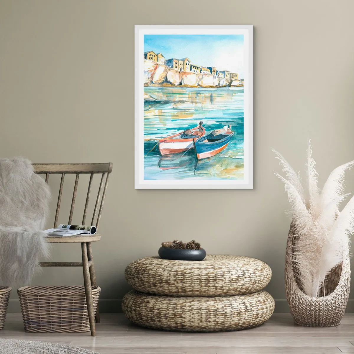 Poster in een witte lijst - Azuurblauw landschap - 70x100 cm