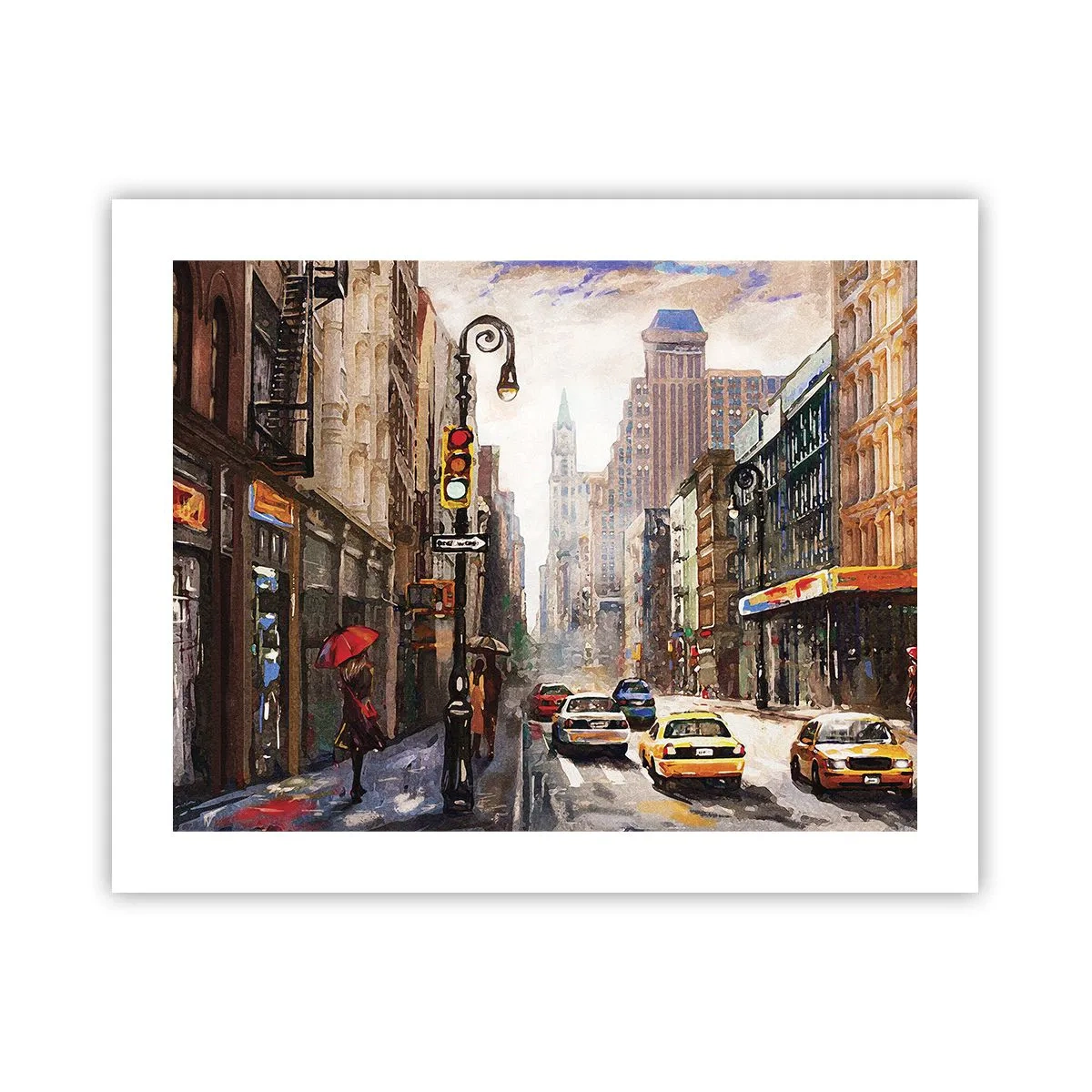 Poster - New York - ook kleurrijk in de regen - 50x40 cm