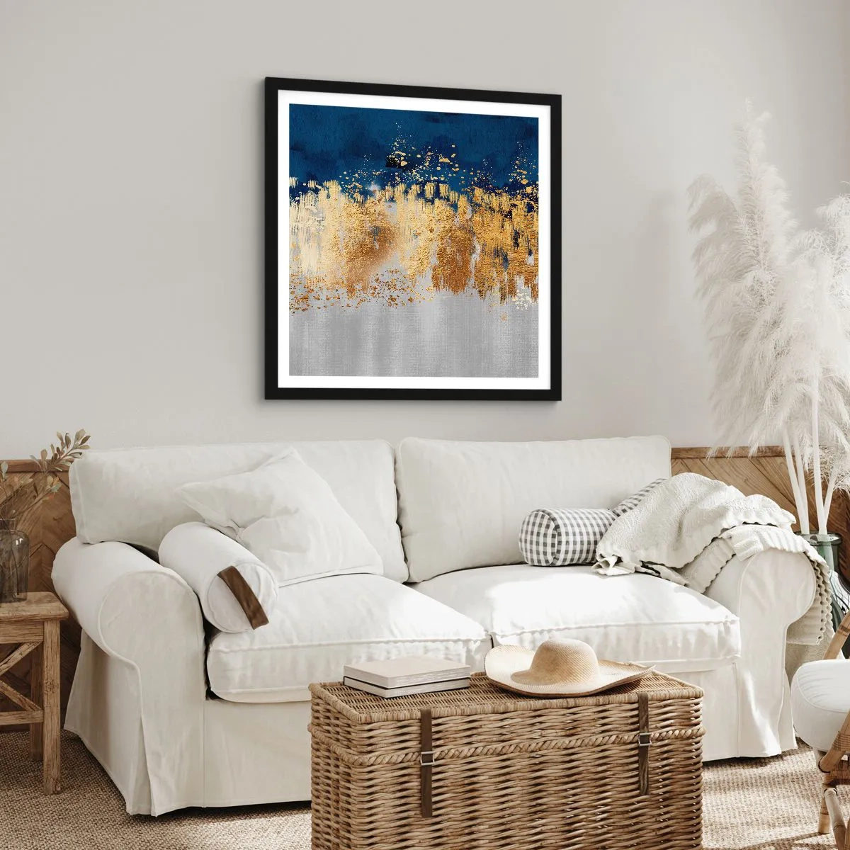 Poster in een zwarte lijst - Een moderne compositie met sprankeling - 40x40 cm